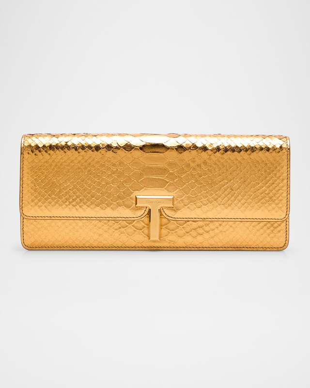 Wallis Metallic Python-Embossed Leather Clutch Bag